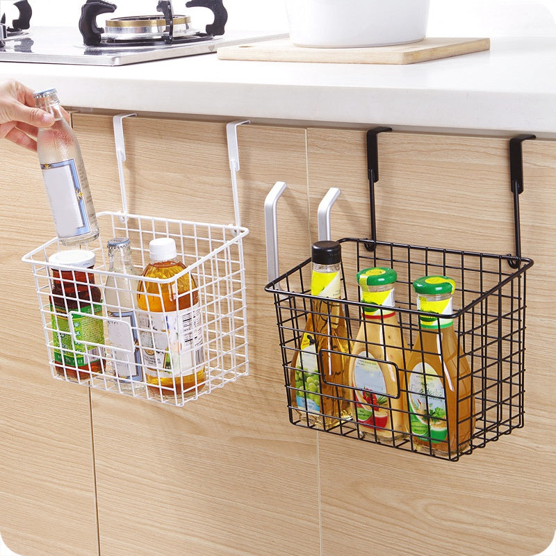 clip-on desk side storage basket used in a home office workspace