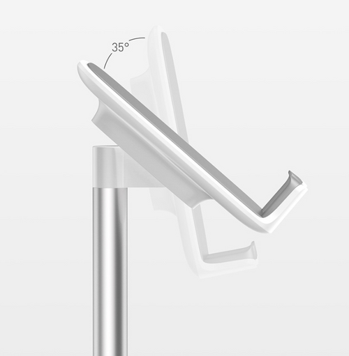 close up of adjustable metal tablet stand for desk for small desk organization