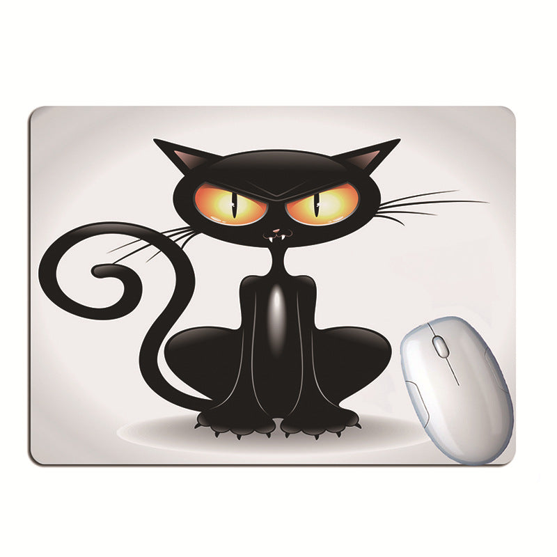 close up of black cat desk mat for keyboard and mouse for small desk organization