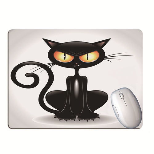 close up of black cat desk mat for keyboard and mouse for small desk organization