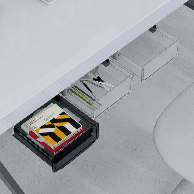 hidden under-desk drawer storage box keeping a workspace organized