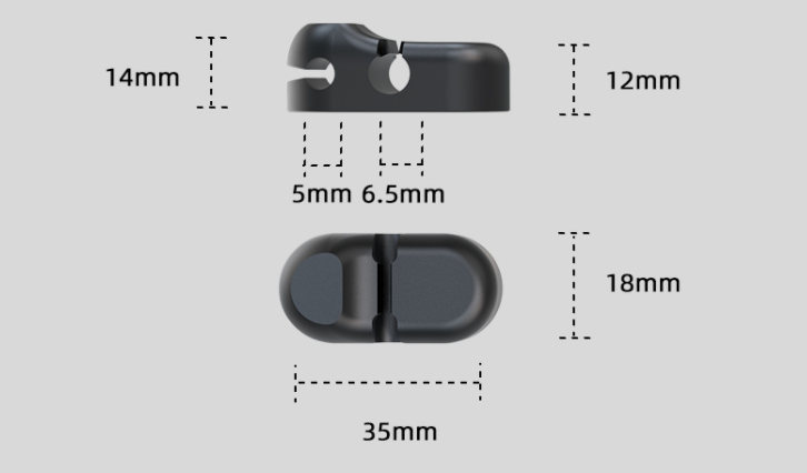 close up of self-adhesive desktop cable organizer strip for cable management