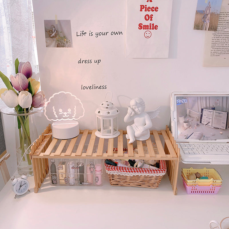 two-tier desktop shelf organizer for small desks for dorm room or study desk