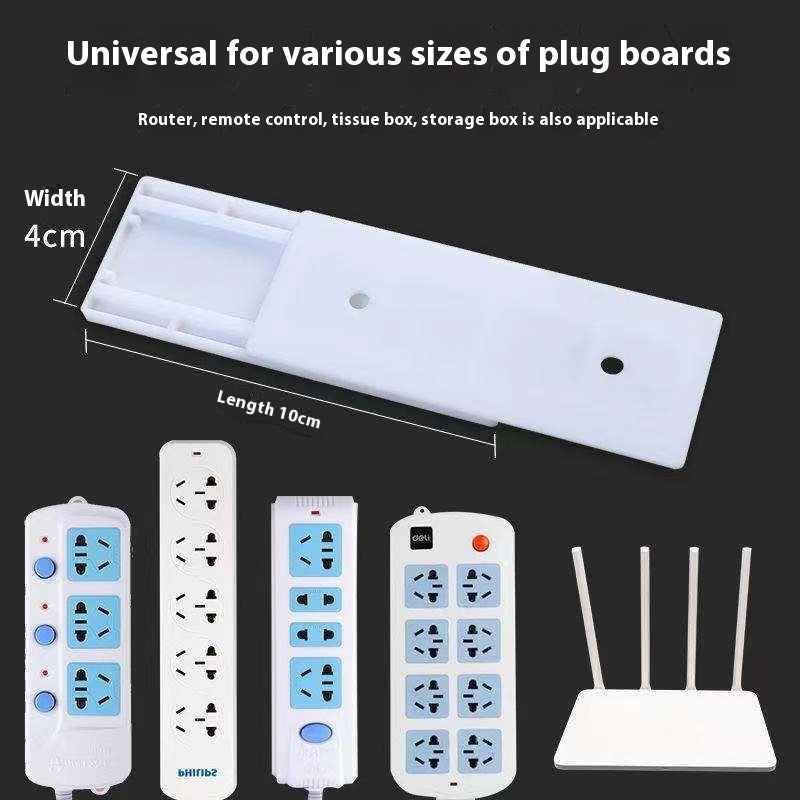 close up of power strip holder for small desk organization