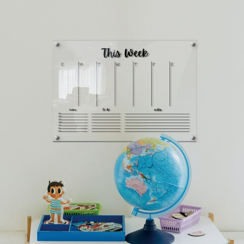 transparent weekly plan memo board for desk on a clean desk setup