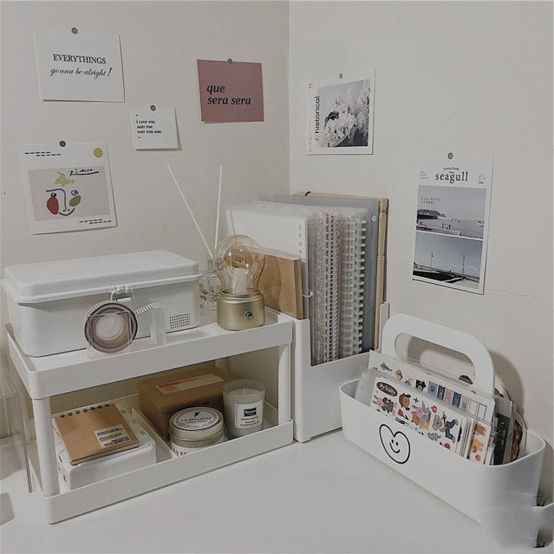 desktop shelf organizer for small desk storage for dorm room or study desk