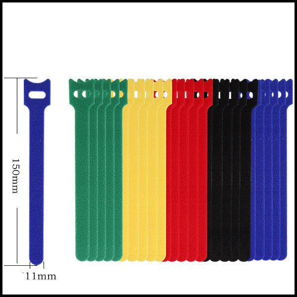 close up of reusable velcro cable ties for desk management for small desk organization