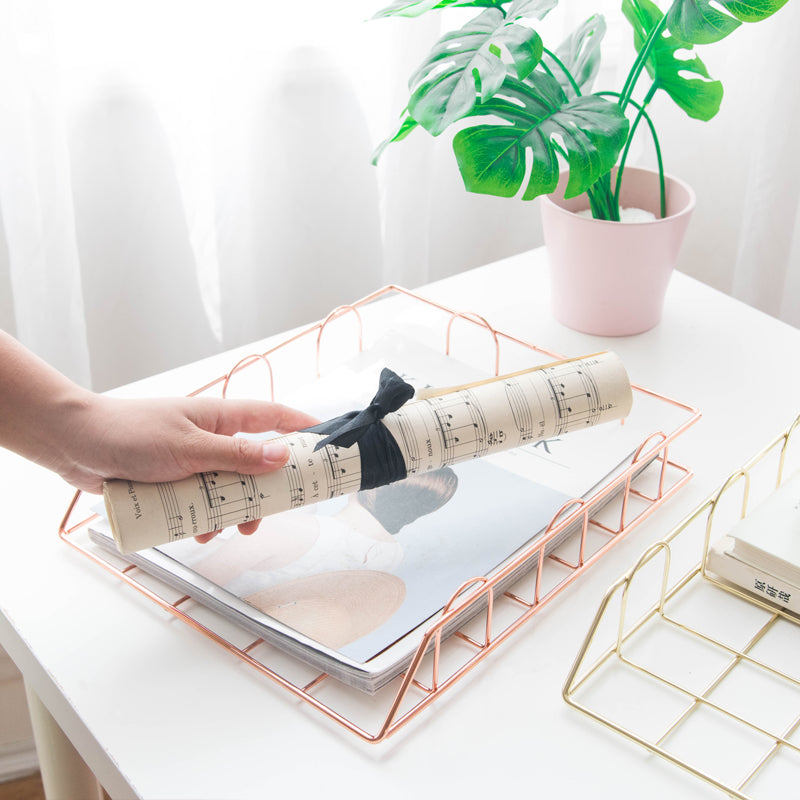 close up of desktop layered file organizer for small desk setup for small desk organization