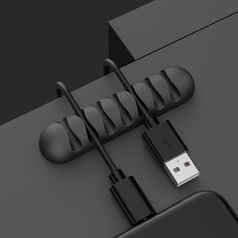 close up of reusable silicone cable ties for desk cords for small desk organization