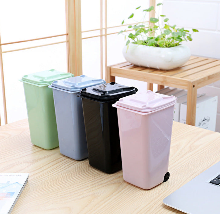 mini desktop trash bin for small desk setups on a clean desk setup