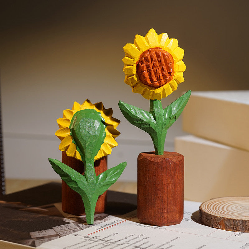 sunflower desktop ornament for desk decor used in a home office workspace