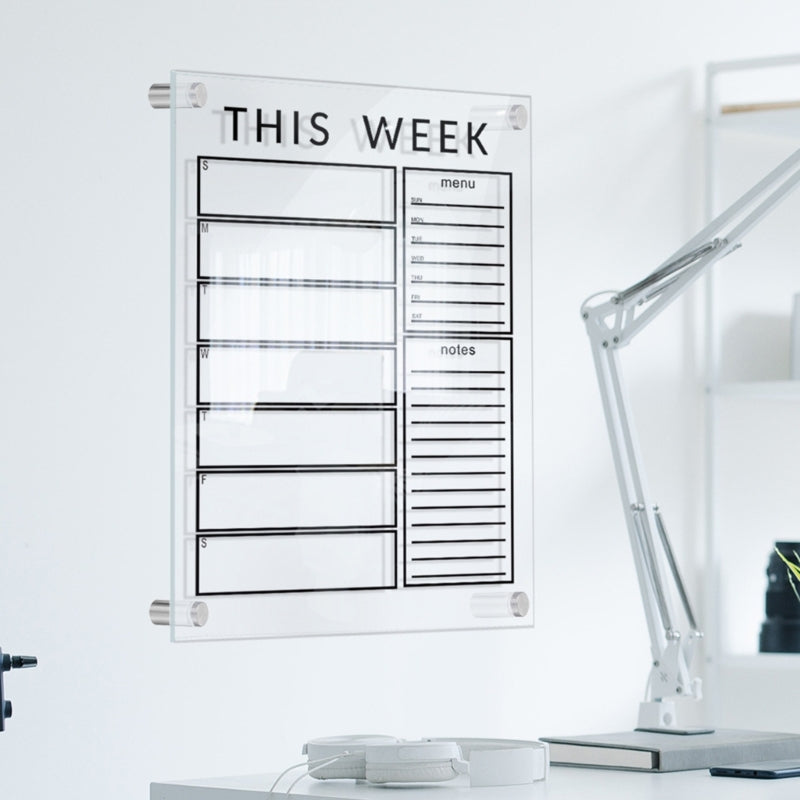 transparent weekly plan memo board for desk for dorm room or study desk