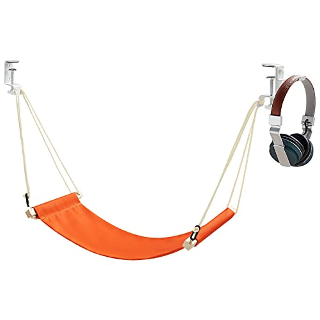 under-desk foot hammock for desk comfort used in a home office workspace