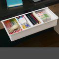transparent under desk drawer organizer for small supplies on a clean desk setup