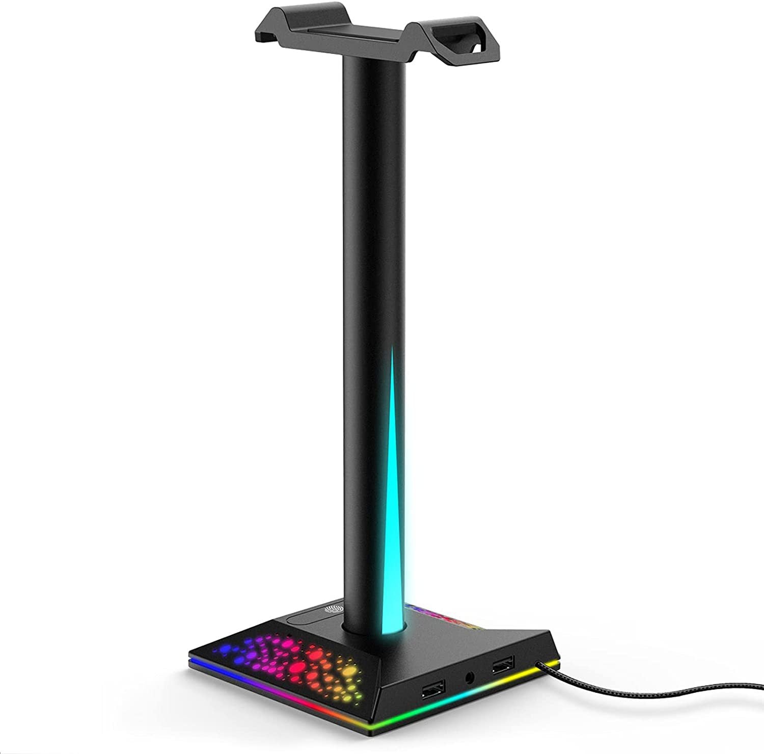 rgb headphone stand with dual usb ports for desk setup