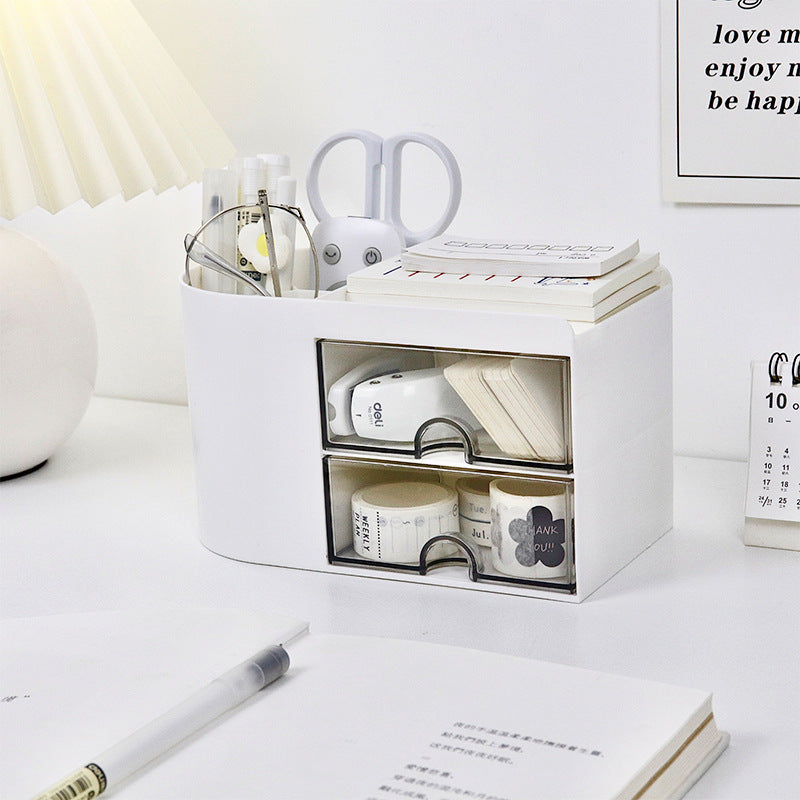 compact desktop stationery organizer box on a clean desk setup