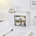 compact desktop stationery organizer box on a clean desk setup
