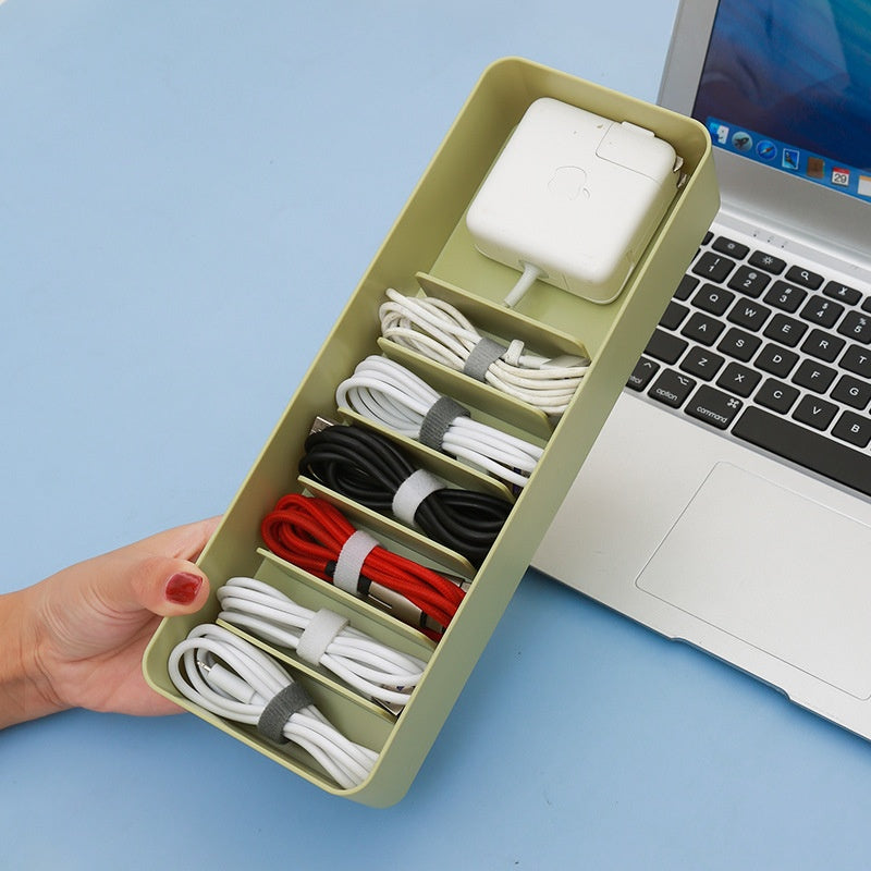 clear covered cable storage box for chargers for dorm room or study desk