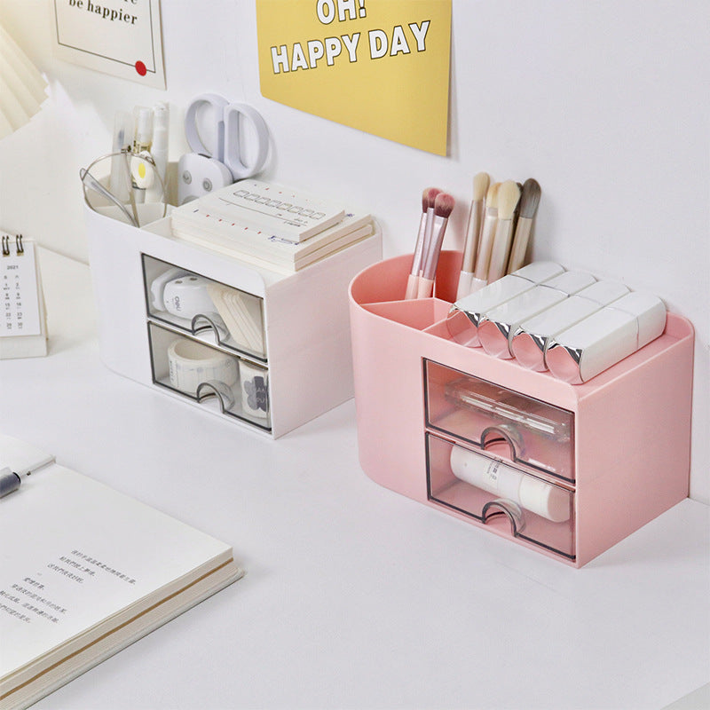 close up of compact desktop stationery organizer box for small desk organization