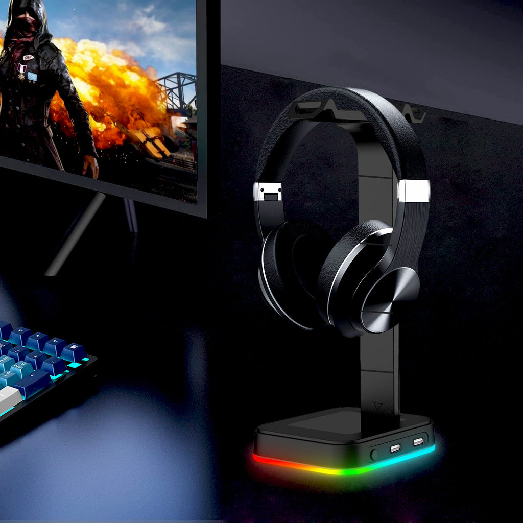 rgb headphone stand with usb charging ports product view