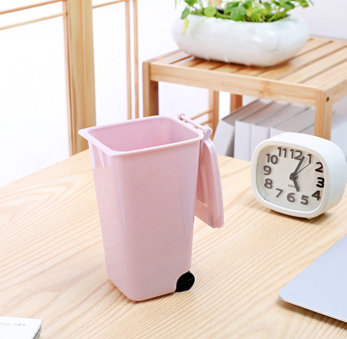 mini desktop trash bin for small desk setups for dorm room or study desk