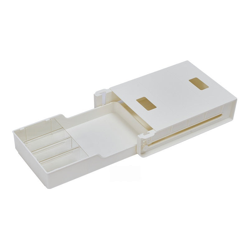 sliding under-desk storage drawer used in a home office workspace