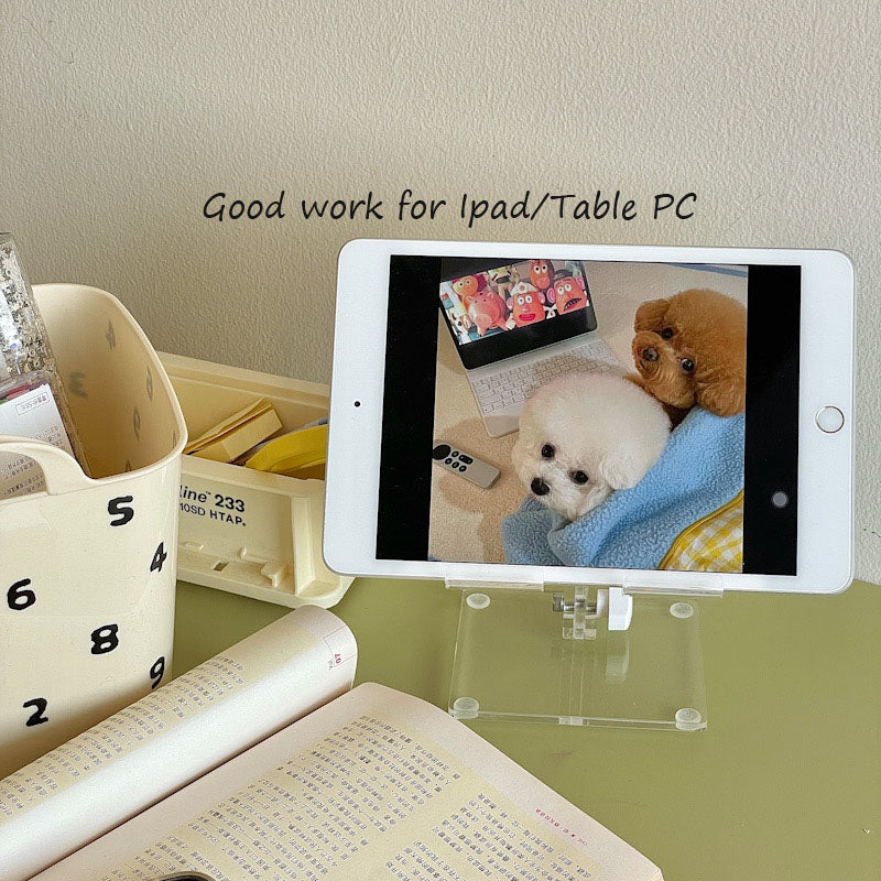 clear acrylic phone and tablet stand for dorm room or study desk