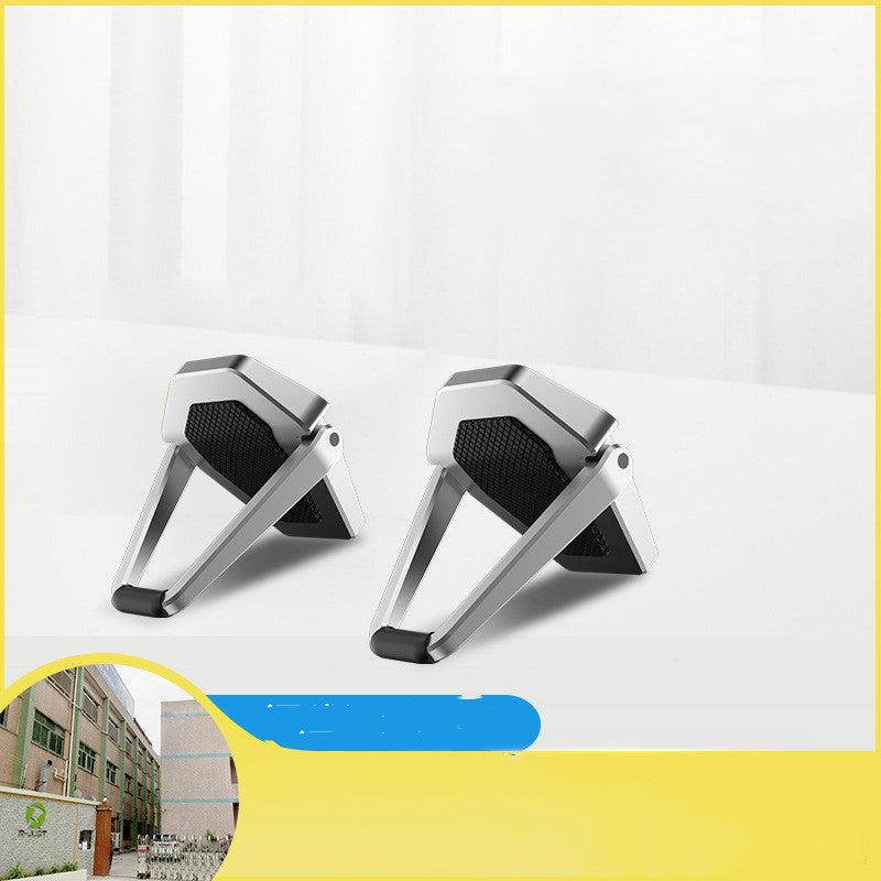 vertical laptop stand detail for small workspace