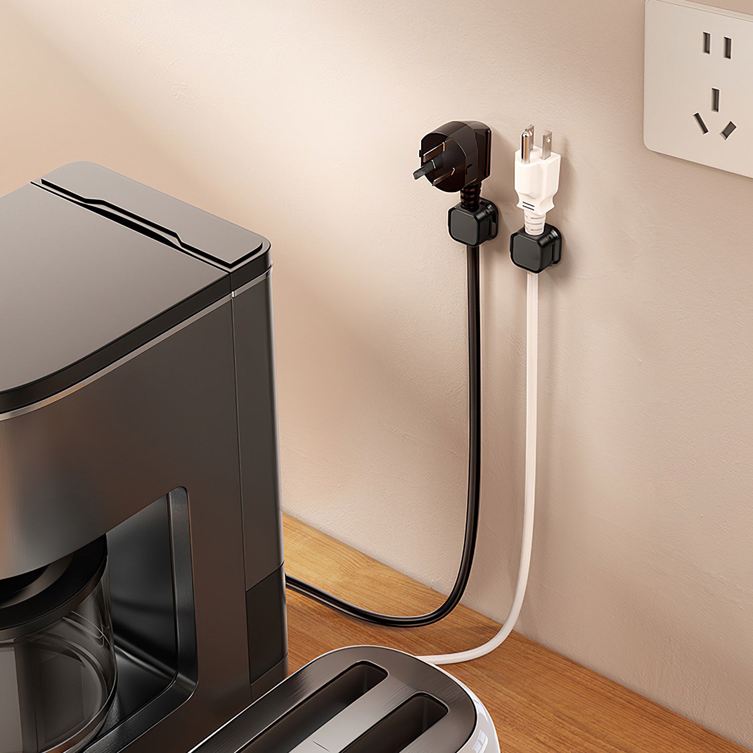magnetic cable clips used in a home office desk setup