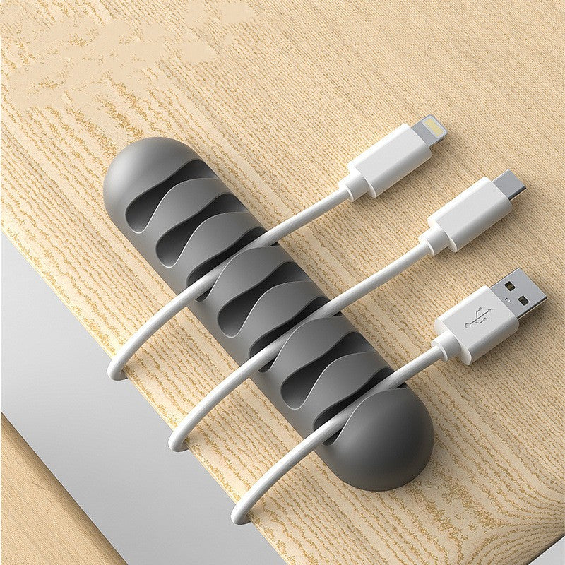 reusable silicone cable ties for desk cords on a clean desk setup