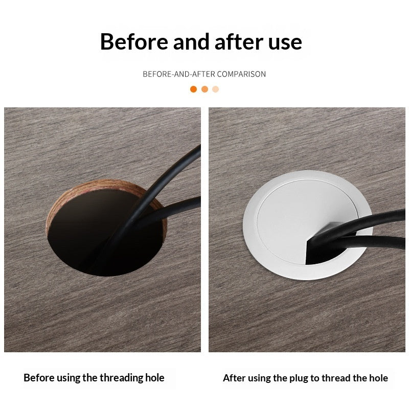 desk cable grommet cover organizer for small desk setup used in a home office workspace