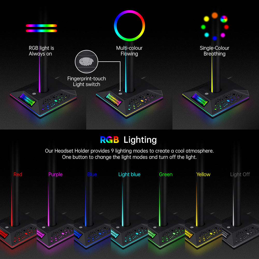 rgb headphone stand with dual usb ports product view