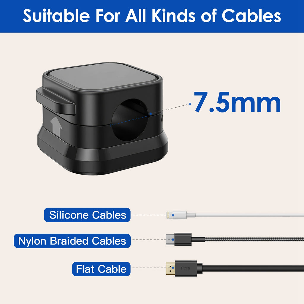 close up of magnetic cable clips for small desk organization