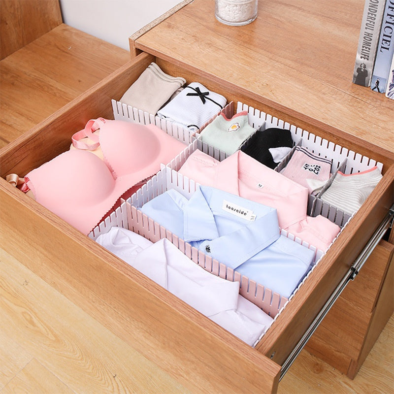 close up of adjustable drawer divider organizer for desk supplies for small desk organization