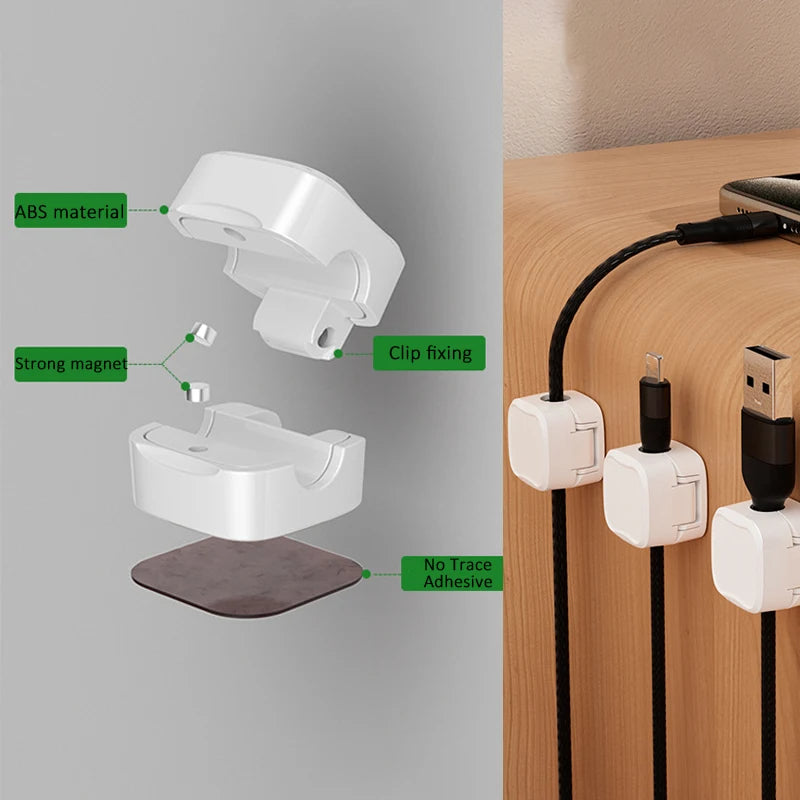magnetic cable clips showing clean desk storage detail
