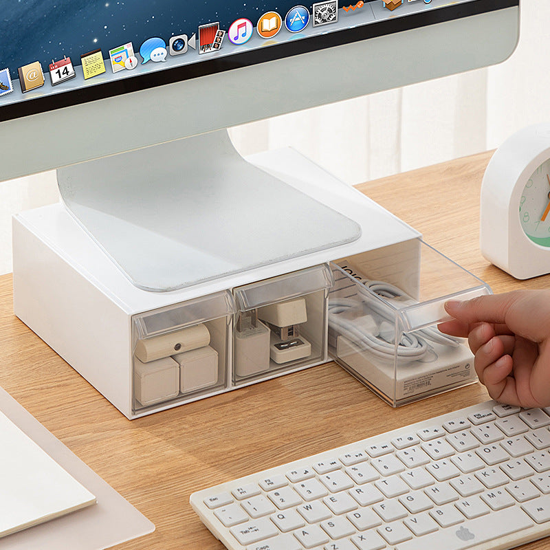 monitor stand riser with drawer on a desk