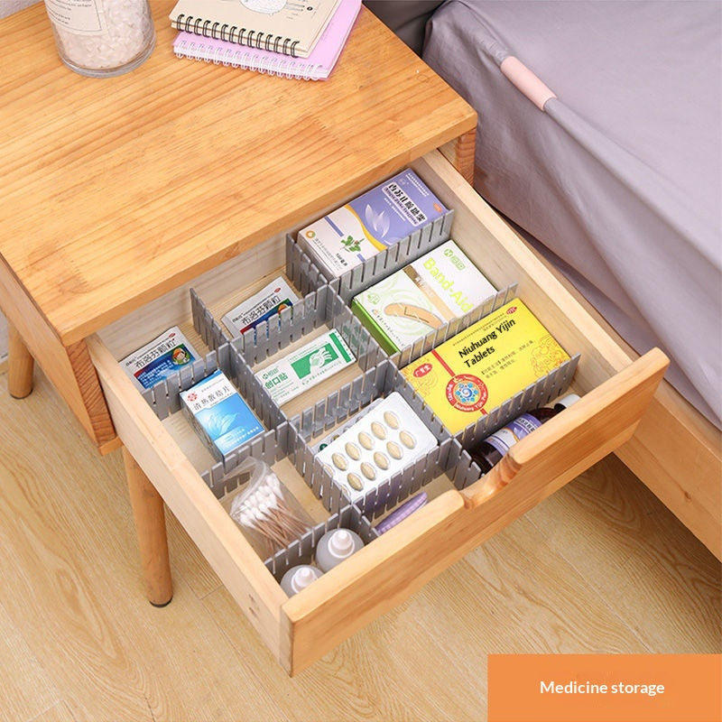 close up of free-combination drawer divider strips for desk supplies for small desk organization