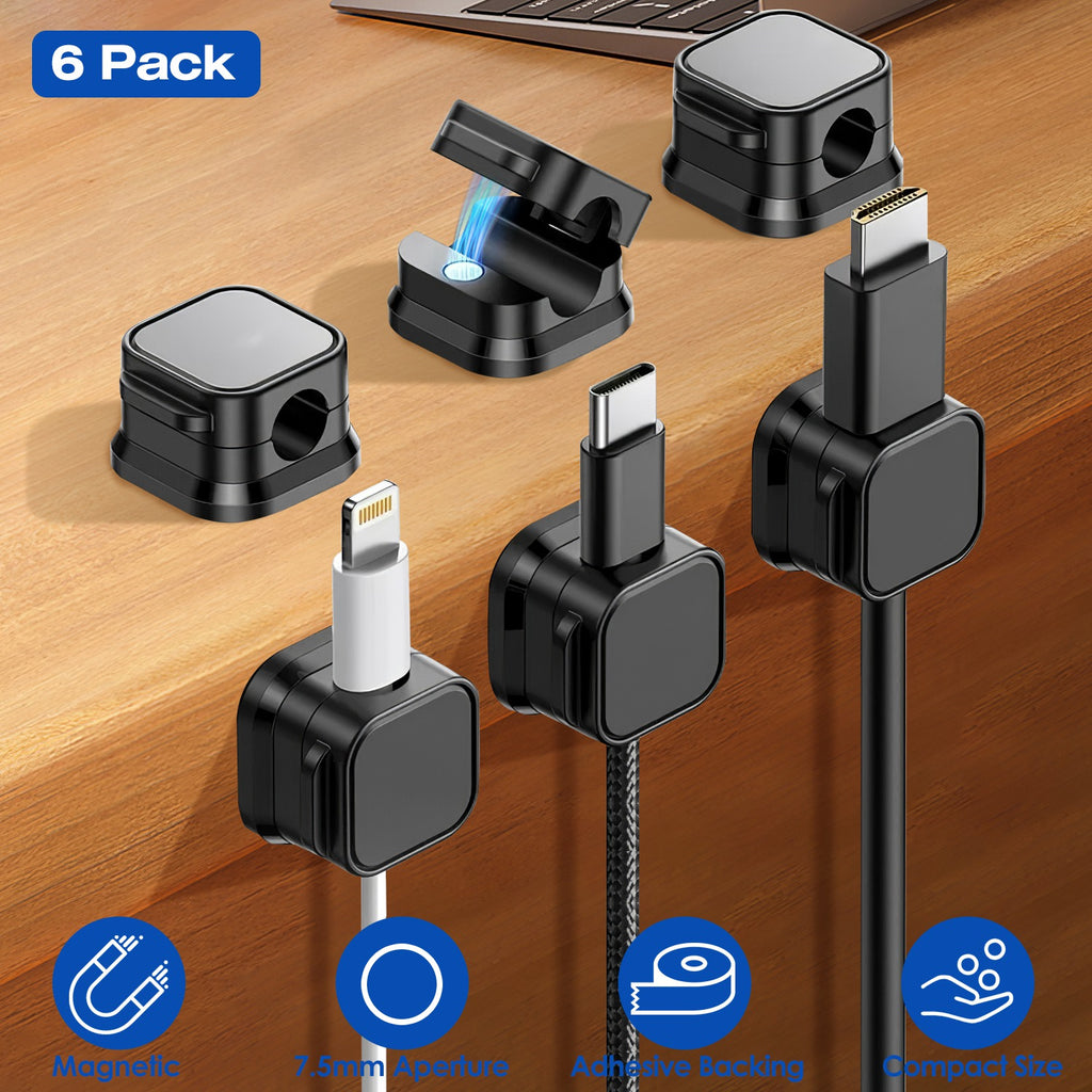 magnetic cable clips organizing cables on a desk