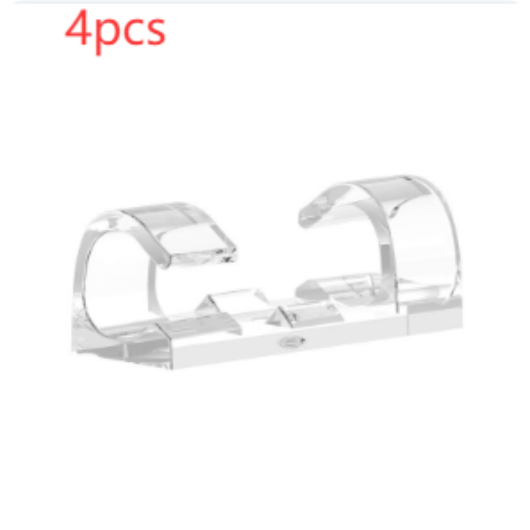 self-adhesive cable clips on a work surface