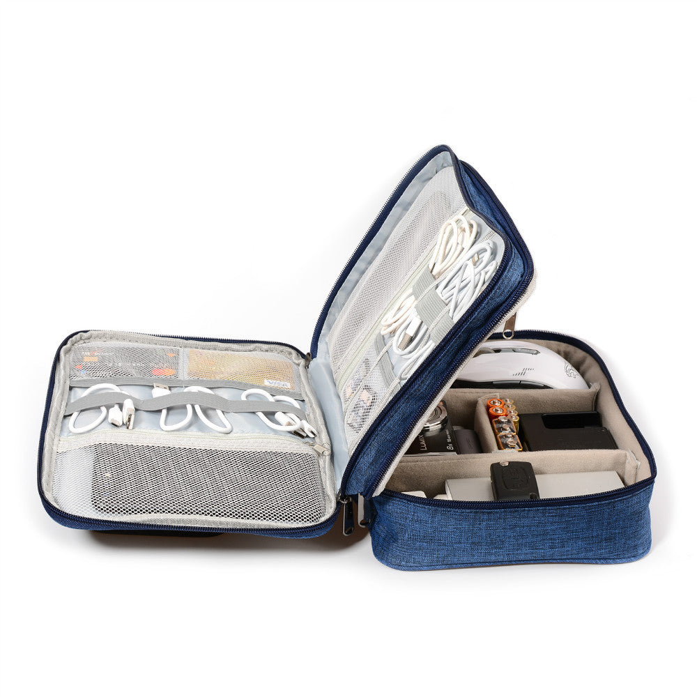 portable cable organizer pouch for chargers  adapters used in a home office workspace
